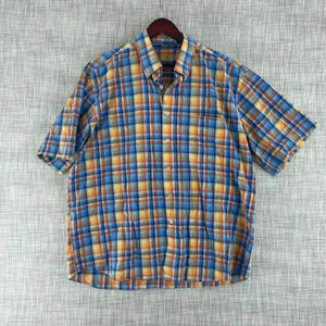 Alan Flusser Plaid Shirt Short Sleeve Button Down Mens XL 2821